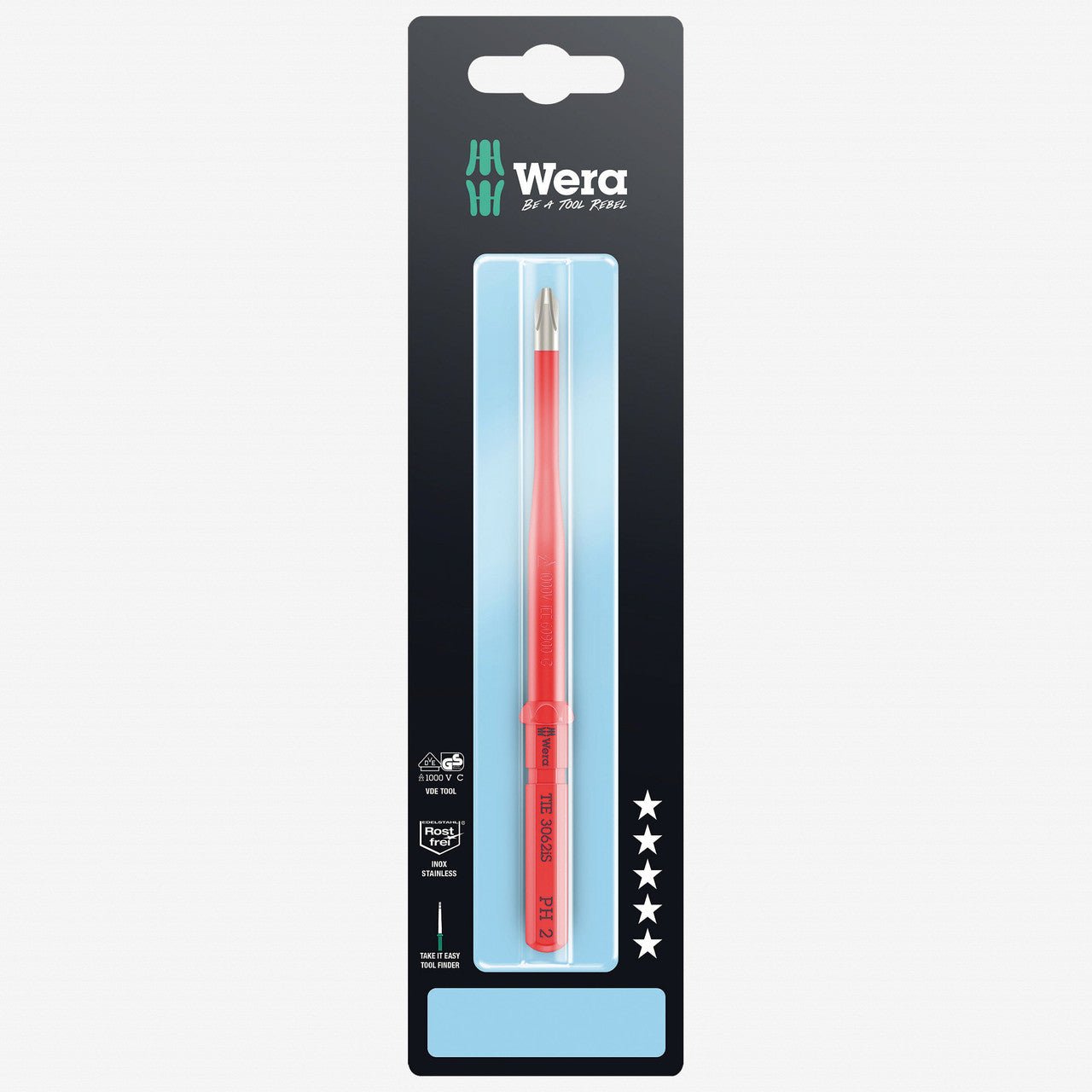Wera 006581 Kraftform Kompakt VDE 3062 iS PH 2 Insulated Stainless Take It Easy Blade - WR006581 - KC Tool