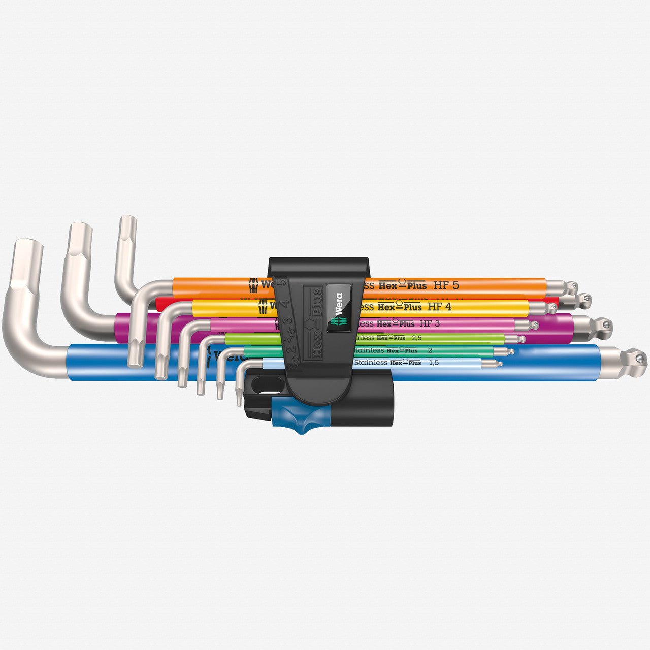 Wera 022699 Metric Multicolor Stainless Steel Ball End Hex L - key Set, with Holding Function, 9 Pieces - WR022699 - KC Tool