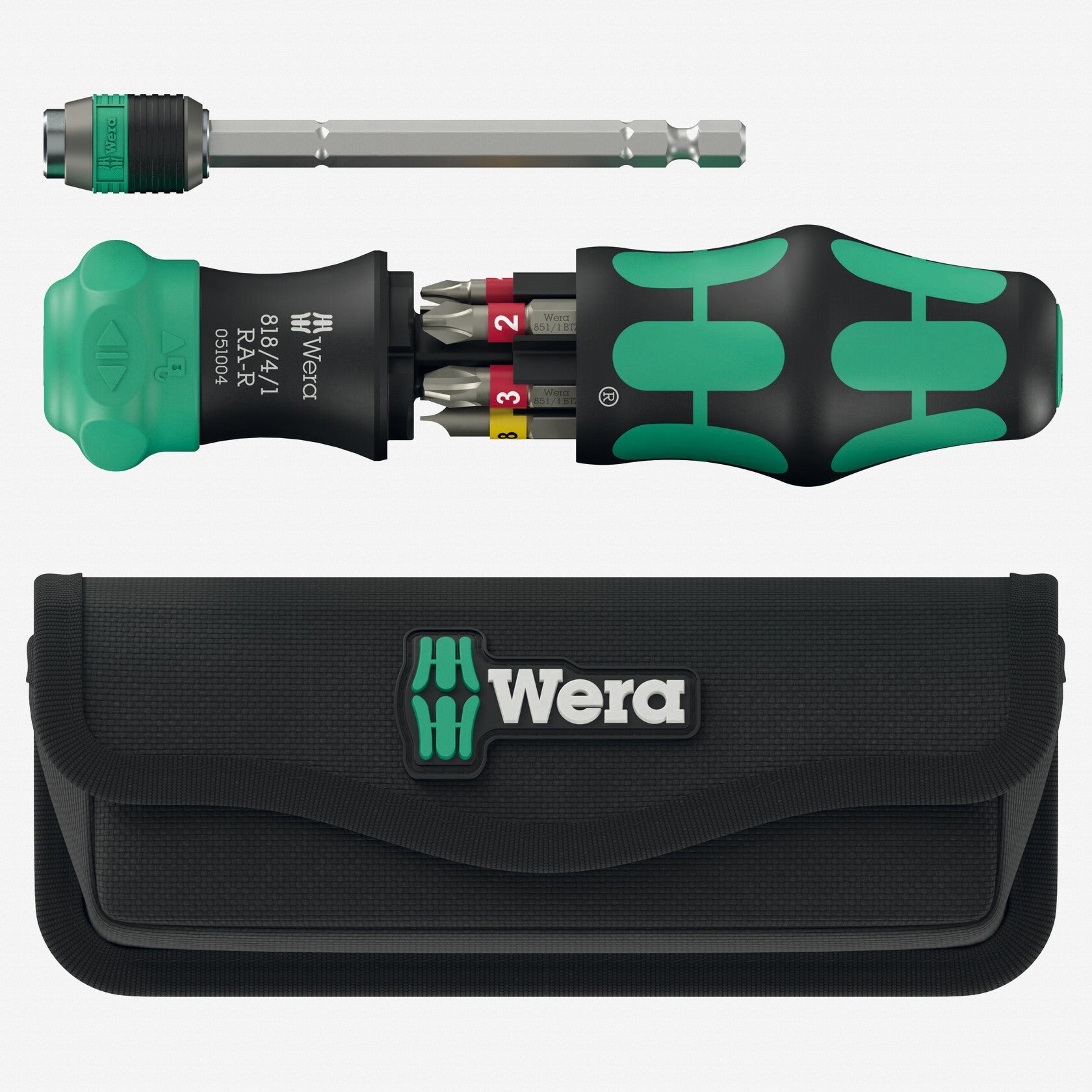 Wera 051515 Kraftform Kompakt 25 RA-R Ratcheting Bitholder with Pouch, 7 Pieces - WR051515 - KC Tool