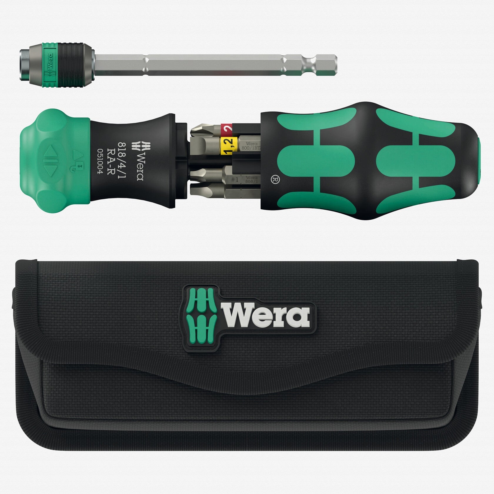 Wera 051516 Kraftform Kompakt 26 RA-R Ratcheting Bitholder with Pouch, 7 Pieces - WR051516 - KC Tool