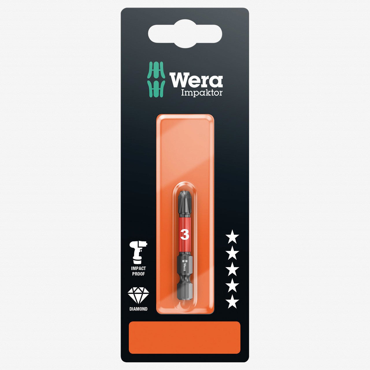 Wera 073957 3 x 50mm Phillips Impaktor Diamond Coated Power Bit - Carded - WR073957 - KC Tool