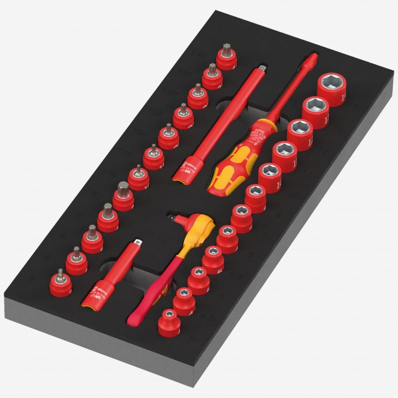 Wera 150117 9727 Foam Insert 8007 A VDE Insulated Zyklop VDE 1/4" Metric Ratchet Set 1, 28 Pieces - WR150117 - KC Tool