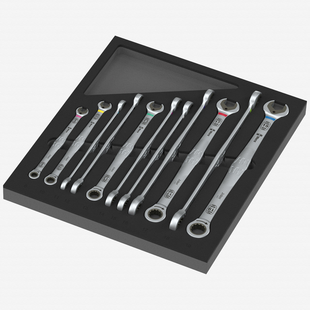 Wera 150125 9735 Foam Insert 6007 Long Design Joker Ratcheting Metric Combination Wrench Set, 8 - 19 mm, 11 Pieces - WR150125 - KC Tool