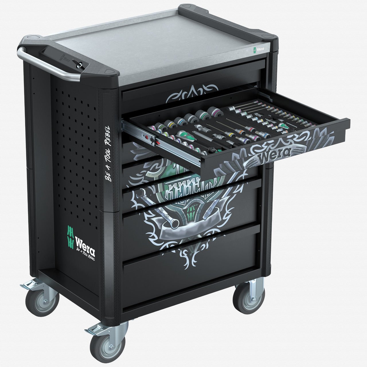 Wera 150135 9705 Tool Rebel Rolling Tool Cabinet Stainless 1 with Tool Assortment, 177 Pieces - WR150135 - KC Tool