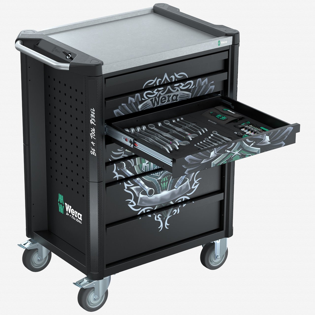 Wera 150135 9705 Tool Rebel Rolling Tool Cabinet Stainless 1 with Tool Assortment, 177 Pieces - WR150135 - KC Tool