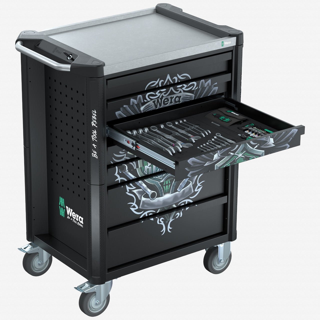 Wera 150136 9706 Tool Rebel Rolling Tool Cabinet Stainless 2 with Tool Assortment, 191 Pieces - WR150136 - KC Tool