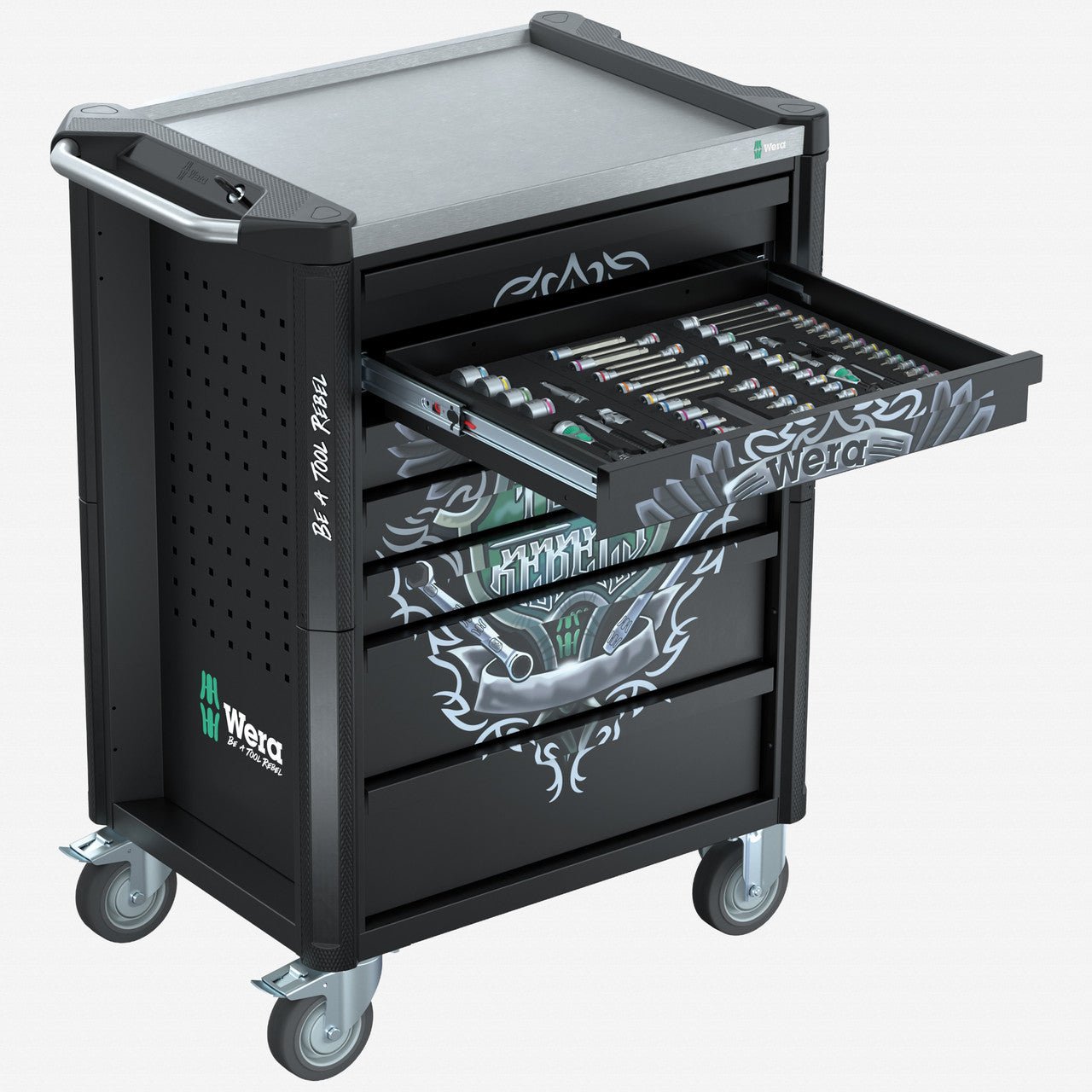 Wera 150136 9706 Tool Rebel Rolling Tool Cabinet Stainless 2 with Tool Assortment, 191 Pieces - WR150136 - KC Tool