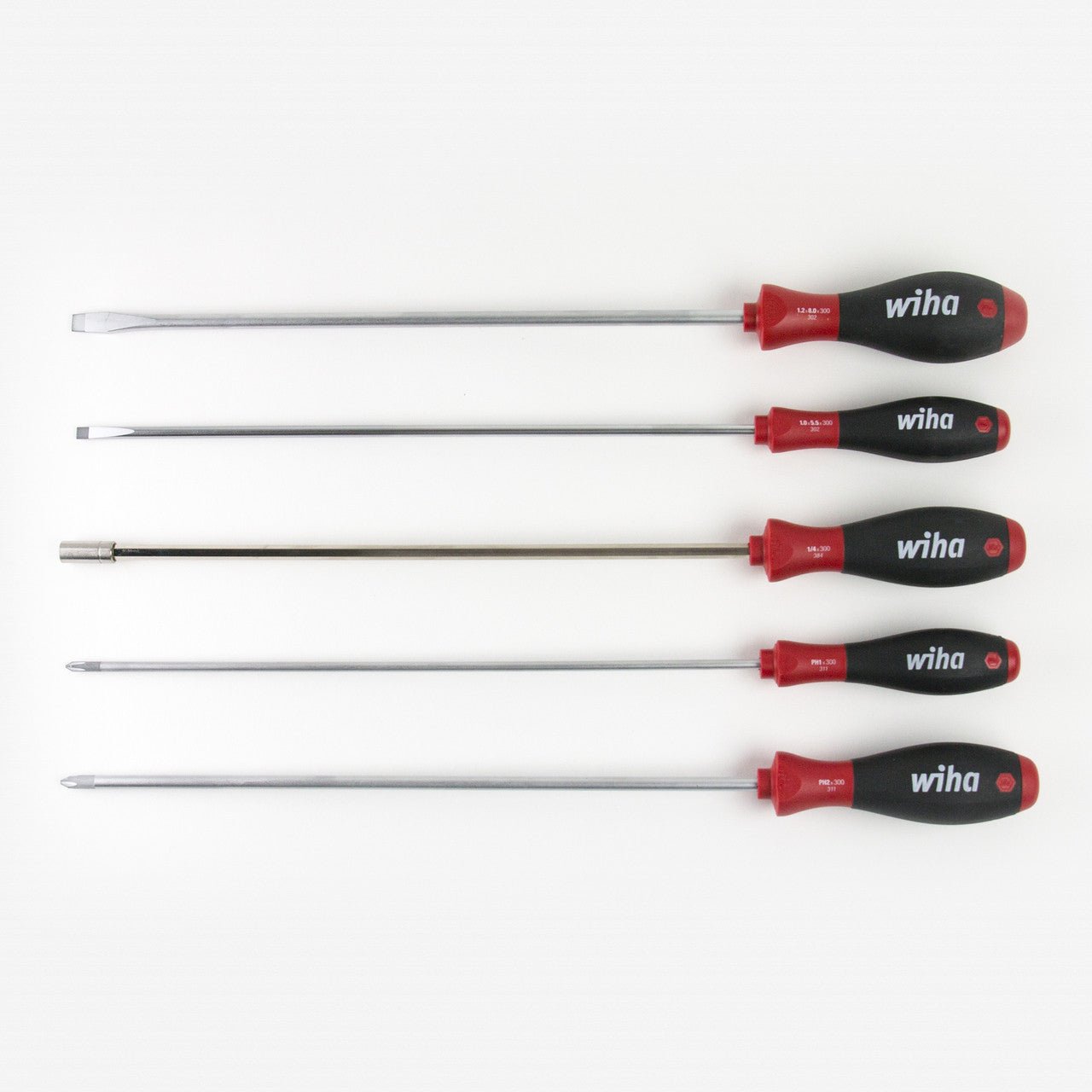 Wiha Custom 5 Piece SoftFinish Long Shaft Slotted and Phillips Screwdriver Set with Bit holder - 38499L - KC Tool